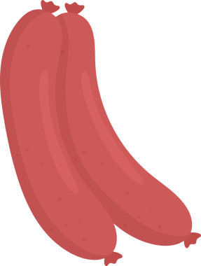 Çizgi filmlerde iki halka sosis ve pembemsi kırmızı renkler kullanılır. Sosisler hafif kıvrımlı ve birbirine bağlı. Siyah bir arkaplanda tasvir ediliyorlar ve çizgi film gibi bir deri dokusuna sahipler..