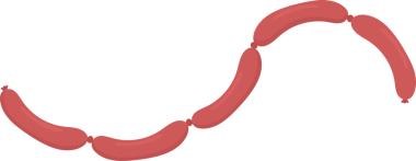 Dijital olarak resimlenmiş bir sosis dizisi siyah bir arkaplan karşısında gösterilir. Konumlarında değişen bağlı sosisler pembemsi bir renge sahiptir ve birbirlerine eşit aralıklarla ayrılırlar..