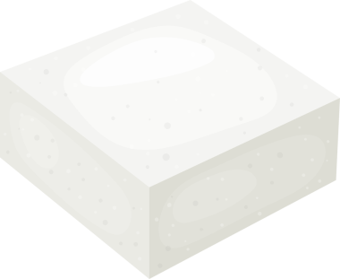 Katı bir bloğu gösteren izometrik bir çizim. Blok nötr bir renk, temiz bir görünüm veriyor. Yumuşak dokusu ışığı yakalar ve her iki tarafında hafif gölgeler ve gölgeler yaratır..