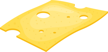 Çizgi film resimlerinde gösterilen bir dilim peynir siyah bir arkaplan üzerine yerleştirilir. Peynir daha koyu sarı gölgeli açık sarıdır. Dilimin birkaç deliği ve şekli var..