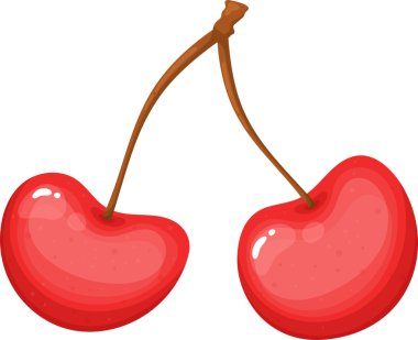 İki kırmızı kiraz tek bir sapla bağlanır. Taze ve parlak bir yüzeyi işaret eden parlak bir dokuları var. Arkaplan koyu siyahtır, parlak kırmızı meyveye odaklanır..