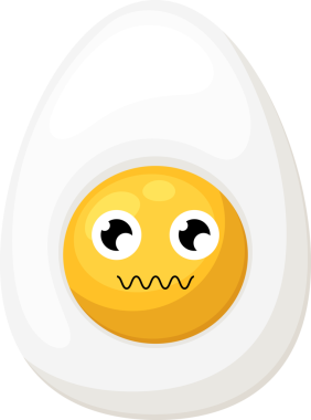 Endişeli bir ifadeyle bir çizgi film yumurtası. Yumurta beyazı sarı sarısı bir yüzü çevrelemektedir. Yüzün büyük, yuvarlak gözleri ve kıvrık bir ağzı var. Anksiyete aktarımı, karikatür tarzı çizimler..