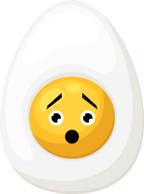 Bir yumurta çizimi şaşırtıcı bir yüz ifadesi gösterir. Sarısı sarıdır ve yumurta beyazı da beyazdır. Çizgi film yüzü geniş gözler, altüst olmuş kaşlar ve şok olmuş bir ifade içerir..