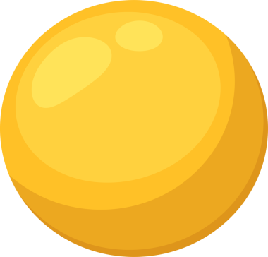 Parlak sarı bir küre, karikatür tarzı, görünür gölgelendirmeli, ona üç boyutlu bir kalite veriyor. Küre, yuvarlak şeklini vurgulayarak, düz siyah bir arkaplanda izole edilmiştir..