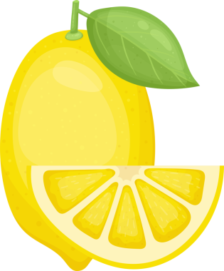 Parlak ve cezbedici bir görüntü, taze kesilmiş bir dilim ve yeşil yaprakla tamamlanmış bir çizgi film limonu sergiliyor. Lezzetli bölümlerini ortaya çıkarıyor. Görüntü ferahlatıcı ve zevkli olduğunu gösteriyor..