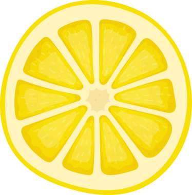 Bu limon diliminin stilize edilmiş bir çizimi. İçindeki sulu bölümleri ortaya çıkarmak için ikiye bölünmüş. Sarı meyve parlak ve davetkar, kalın kabuklu ve solgun merkezli, lezzetli bir tat vaat ediyor..