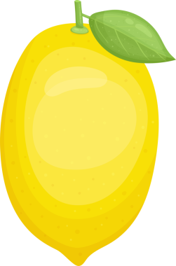 Üzerinde küçük bir gövde ve canlı yeşil bir yaprak olan, pürüzsüz sarı bir yüzey ile betimlenmiş dijital resimli bir limon. Çizgi film stili, neşeli ve davetkar görünümünü arttırır..