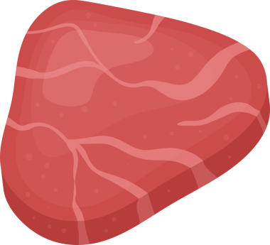 Siyah bir arka planda çiğ et kesimi yer alıyor. Bifteğin kırmızı bir tonu ve görünür bir bilyesi var. Kesikte başka bir nesne yok. Bu da besin odaklı bir tasvir oluşturuyor..