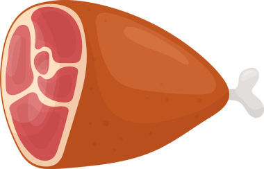 Bu karikatürde, sağlam siyah bir zemine karşı işlenmiş jambon sergileniyor. Kemik görünür durumda, ana bölüme bağlı. Resmin basit bir tasarımı ve görünüşü var..