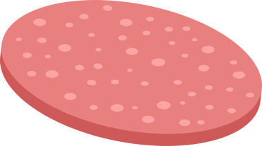 İşlenmiş bir et parçası, saf siyah arka planda sergileniyor. Et, işlenmiş doğasını ima eden çeşitli küçük, dairesel parçacıklara sahiptir. Resim, kesiğin ayrıntılı bir tasvirini sunar.