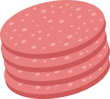 Dijital olarak resmedilmiş beş salam dilimi kara arka planda duruyor. Dilimler soluk pembe ve küçük noktalar her bir dilimin yüzeyine eşit olarak yayılmış. Resmin bir çizgi film stili var..