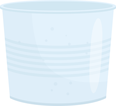 Geniş bir tabanı ve yuvarlak bir girişi olan, plastik veya camdan oluşma potansiyeli olan temiz bir kap. Yatay çizgiler ve bazı görünür damlacıklar var. Bu da bir sıvı içerdiğini ya da yakın zamanda yıkandığını gösteriyor..