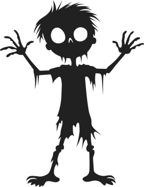 Bu resimde bir çizgi filmdeki zombi çocuğun silueti var. Cadılar Bayramı süslemeleri, temalı ürkütücü olaylar, korku hikayesi çizimleri ve daha fazlası için kullanılabilir. Vektör biçimi çizimi.