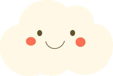 Bu resim açık bej gövdeli mutlu bir çizgi film bulutunu gösteriyor. Koyu kahverengi gözleri, pembe yanakları ve basit kavisli bir gülümsemesi vardır. Tasarım temiz ve çocuk dostu..