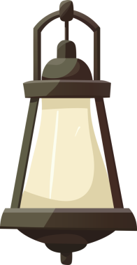 Havada asılı, klasik tarzda bir fenerin çizimi. Fener koyu renkli metal bir çerçeveyle kaplanmış açık renkli bir gölgeye sahiptir. Bu boşluğu aydınlatmak için ışık yayar..