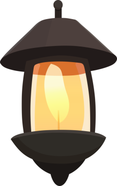 Bir karikatür çizimi, klasik koyu gölgeli bir feneri sıcak ve davetkar bir ışıkla tasvir eder. Fenerin tasarımı basit, rahat ve nostaljik bir havası var, eski moda aydınlatmayı anımsatıyor..