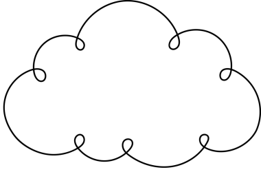 Siyah çizgili, kaprisli beyaz bir bulut, siyah bir zemine karşı tek başına duruyor. Bulutun tasarımı eğlenceli, yuvarlak kenarları ve çizgi film için kıvrımlı ipuçları var..