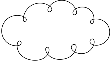Dekoratif girdapları ve kıvrımları ile siyah çizilmiş beyaz bulut şekilli bir grafik. Siyah bir arkaplana dayanan basit ama tuhaf bir bulut tasviri..