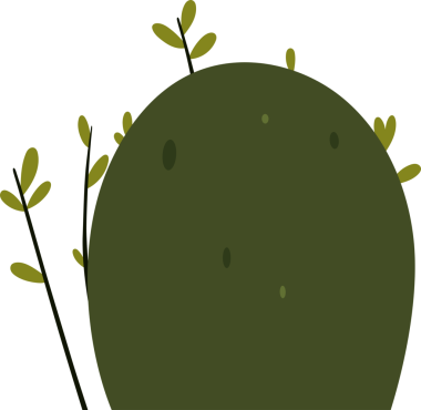 Bu stilize edilmiş dijital sanat yosun kaplı bir tümseği tasvir ediyor, ince kusurlarla noktalanmış ve yanında ince yeşil yapraklar var. Simsiyah bir arkaplan üzerine kurulmuş bu resim, tuhaf, çizgi film benzeri bir estetiği çağrıştırıyor..