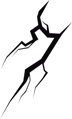 Görüntü, koyu siyah bir alana dağılan ince ve koyu bir çatlağın egemen olduğu katıksız bir soyutlama. Rahatsız edici tasarım, kırılganlık ve kırılganlık hissi uyandırıyor..