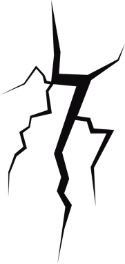 Görüntü, pürüzlü çatlakların koyu siyah bir arkaplana karşı cesur ve grafik bir şekilde sunumunu içeriyor. Tasarım, yıkıcı doğayı vurgulayarak istikrarsızlık, hasar ve görsel kontrastı çağrıştırıyor..