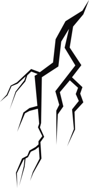 Görüntü, siyah bir arkaplan karşısında birden fazla tırtıklı ve keskin çatlakların soyut bir tasarımını içeriyor. Çatlakların boyutları ve yönleri farklı. Parçalanma hissi uyandırıyor..