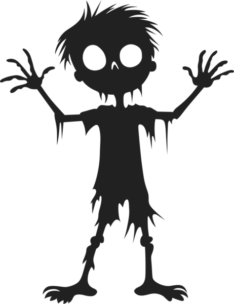 Bu resimde bir çizgi filmdeki zombi çocuğun silueti var. Cadılar Bayramı süslemeleri, temalı ürkütücü olaylar, korku hikayesi çizimleri ve daha fazlası için kullanılabilir. Vektör biçimi çizimi.