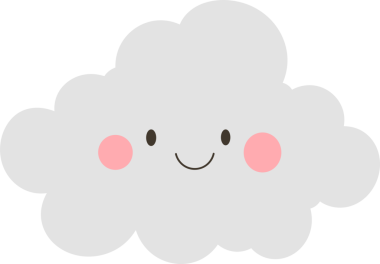 Resimde açık gri renkli, çizgi film tarzı, dost yüzlü bir bulut var. Pembe yanakları, basit kıvrımlı bir gülümsemesi ve küçük siyah gözleri var. Koyu siyah bir arkaplanda izole edilmiş..