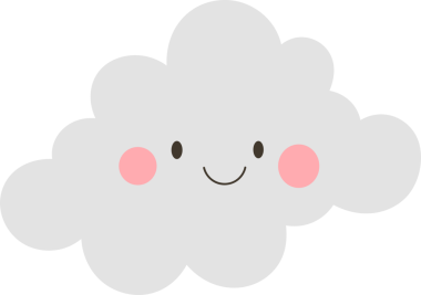 Görüntü yumuşak, yuvarlak kenarlı ve büyüleyici bir yüze sahip açık gri bir buluta sahiptir. Pembe yanaklar, küçük siyah gözler ve kıvrımlı bir gülümseme ona dostça ve huzurlu bir görünüm verir. Arkaplan siyah.