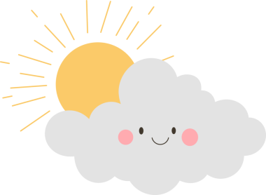 Pembe yanaklı mutlu gri bir bulut ve tatlı bir gülümseme içeren büyüleyici bir çizgi film. Parlayan sarı bir güneşi kısmen gölgeliyor. Kibar ve neşeli bir ruh hali uyandırıyor..