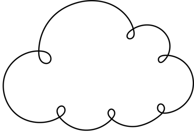 Katı siyah bir zemine karşı beyaz bir bulutun minimalist bir çizimi. Bulutun ana hatları, neşeli döngüler ve organik eğriler içeren sürekli koyu bir çizgi ile tanımlanır. Basit bir çizim..