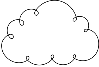 Bu kabarık bir bulutun stilize edilmiş bir çizimi. Beyaz bulutun kıvrımlı kenarları olan kaprisli bir tasarımı var, düz bir siyah arkaplan üzerine kurulu. Bu bulut yumuşak ve yumuşak.