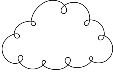 Bu görüntü, simsiyah beyaz bir bulutu simgeliyor, simsiyah bir zemin üzerine kurulmuş. Bulutun yuvarlak kenarları ve dekoratif ve tuhaf kenarları olan klasik, tüylü bir görüntüsü var..