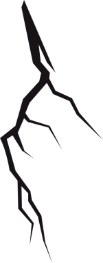 Dramatik bir görüntü, siyah bir zemine karşı çaprazlama uzanan sivri, siyah bir çatlağı yansıtır. Sert çizgiler ve katıksız kontrastlar rahatsız edici bir görüntü yaratır. Çatlağın çeşitli dallanma bölümleri var.