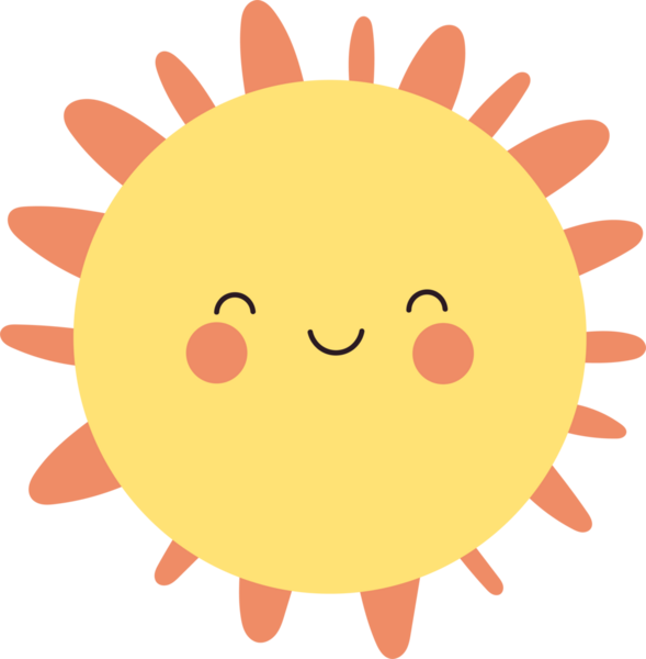 Bu resim, neşeli bir ifadeye sahip şirin, çizgi film tarzı bir güneşe sahiptir. Yuvarlak, sarı yüzü gülümseyen gözlerle ve nazik bir gülümsemeyle bezenmiş sıcak, davetkar bir his yaratıyor..