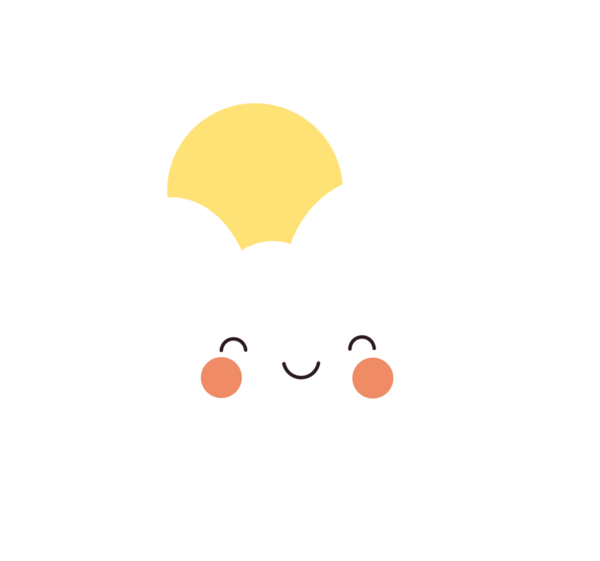 Enfes bir çizgi filmde, parlak bir güneşin arka planında pembe yanaklı, gülümseyen beyaz bir bulut sergilenir. Işıl ışıl güneş ışığı saçar, neşeli bir hava sahnesi yaratır..