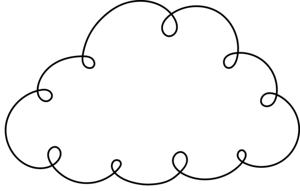 Bu görüntü, simsiyah beyaz bir bulutu simgeliyor, simsiyah bir zemin üzerine kurulmuş. Bulutun yuvarlak kenarları ve dekoratif ve tuhaf kenarları olan klasik, tüylü bir görüntüsü var..