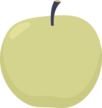 Düz bir illüstrasyonda yuvarlak, soluk yeşil bir meyve ve eşit aralıklı küçük noktalar gösteriliyor. Üzerinde düz siyah bir arkaplan olan kısa ve koyu bir gövdesi var. Görüntü basit ve temiz..