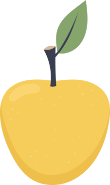 Bir vektör illüstrasyonunda siyah armut üzerinde yuvarlak şeklini ve üzerinde canlı yeşil bir yaprak bulunan küçük bir kökü gösteren sarı bir armut tasvir edilir..