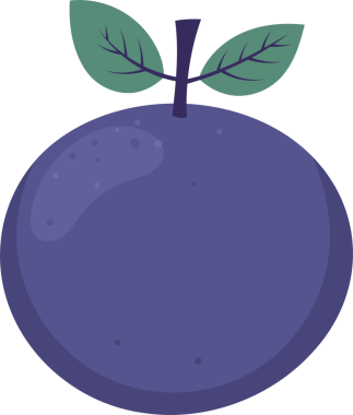 Bu resim, yuvarlak şekilli tek bir mor meyvenin stilize bir illüstrasyonunu içerir. Meyveden iki yeşil yaprak filizleniyor, dijital sanat eserlerine doğanın bir dokunuşunu ekliyor, siyah bir arkaplana karşı gösteriliyor..