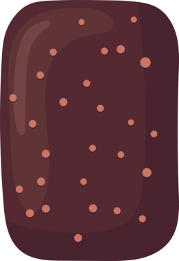 Resimde, şeftali rengi noktalarla dağılmış yuvarlak kenarları olan kahverengi, tatlı benzeri bir şekil yer alıyor. Tasarım, tatlının karikatür dizaynını vurgulayan katıksız siyah bir arkaplana göre ayarlandı..