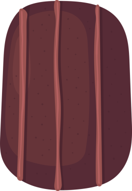 Biraz daha açık kahverengi dikey çizgilerle işaretlenmiş koyu kahverengi kabuklu, stilize edilmiş bir ekmek somununun dijital bir çizimi. Arkaplan koyu siyah bir renktir, temiz bir görünüm yaratır..