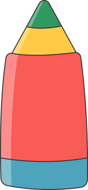 Yeşil, sarı, kırmızı ve mavi bölümleri olan düz, renkli, düz bir kalem çizimi. Siyah arka planda temiz, minimalist vektör tasarımı. Okul veya sanat projeleri için ideal.