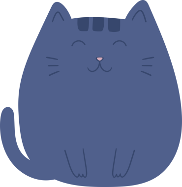 Hoş bir çizgi film görüntüsü, basit, büyüleyici bir tasarıma sahip mavi bir kediyi yansıtır. Kedi, bıyıkları ve çizgileri olan gülümseyen bir ifadeyle tasvir edilir. Oturduğu yerden neşeli ve davetkar bir hava yayıyor..