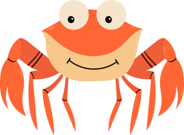 Çizgi film çizimleri mutlu, stilize edilmiş bir yengeci gösteriyor. Kocaman, dişsiz bir sırıtışla. Sergide büyük, komik gözler, turuncu kabuk ve kıskaçlar yer alıyor. Bu çizim deniz yaratığının dost canlısı doğasını vurguluyor..