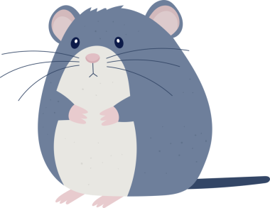 Büyüleyici bir çizgi film görüntüsü tombul bir fareyi yansıtır. Vücudu yumuşak bir mavi, kremsi, soluk bir göbeği var. Farenin sevimli görünümünü tamamlayan küçük pembe elleri ve büyük bıyıkları vardır. Kemirgen siyaha karşı yalıtılmış..