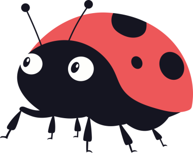 Burada bir uğur böceği çizimi görülüyor. Uğur böceği kaprisli, basit bir tasarım, büyük bir kafası ve büyük, anlamlı gözleri var. Uğur böceğinin siyah benekleri olan kırmızı bir kabuğu var..