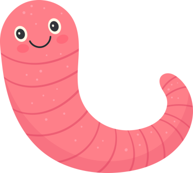 Dost canlısı bir çizgi film solucanı beyaz bir arka planda izole edilir. Solucan neşeli pembe bir renktir, basit bir gülümseyen yüzü, ve vücudunun etrafında dairesel bantlar, masumiyeti taşır..