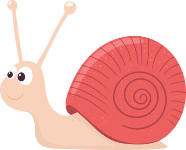 Bir çizgi film salyangozu, siyah bir zemine karşı tasvir edilir. Sarmal desenli, büyük gözlü ve antenli kırmızımsı pembe bir kabuğa sahiptir. Salyangozun arkadaş canlısı tavrı çekiciliğini arttırır..