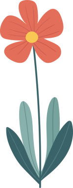 Şekillendirilmiş bir çiçeğin dijital görüntüsü turuncu yaprakları ve parlak sarı merkeziyle dimdik ayakta duruyor. İnce yeşil gövde çiçekleri desteklerken, yeşil yapraklar arka planda filizlenir..